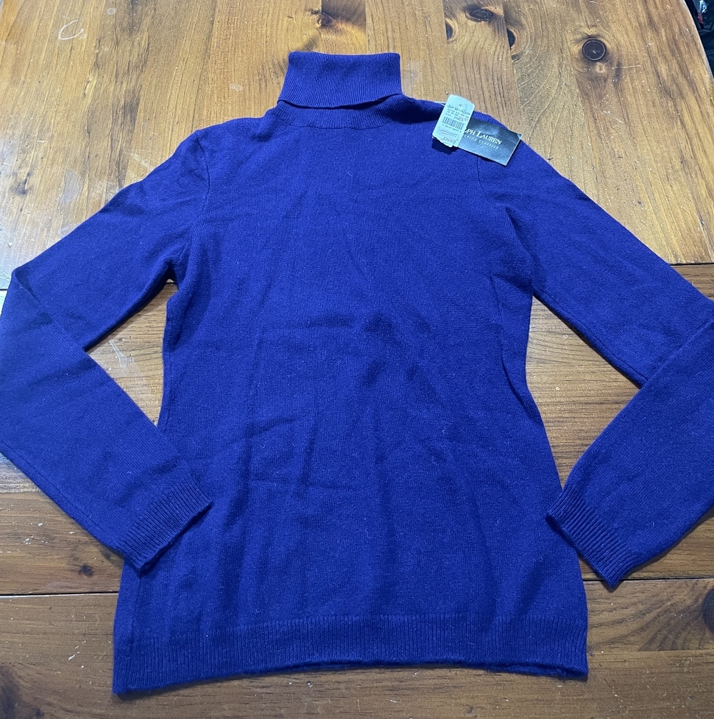 NWT Ralph Lauren Vintage Womens Purple 100% Cashmere Turtleneck Sweater Size Sm